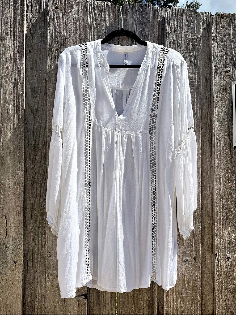 Raviya White Crochet Lace Bell Sleeve Boho Tunic Top XL
